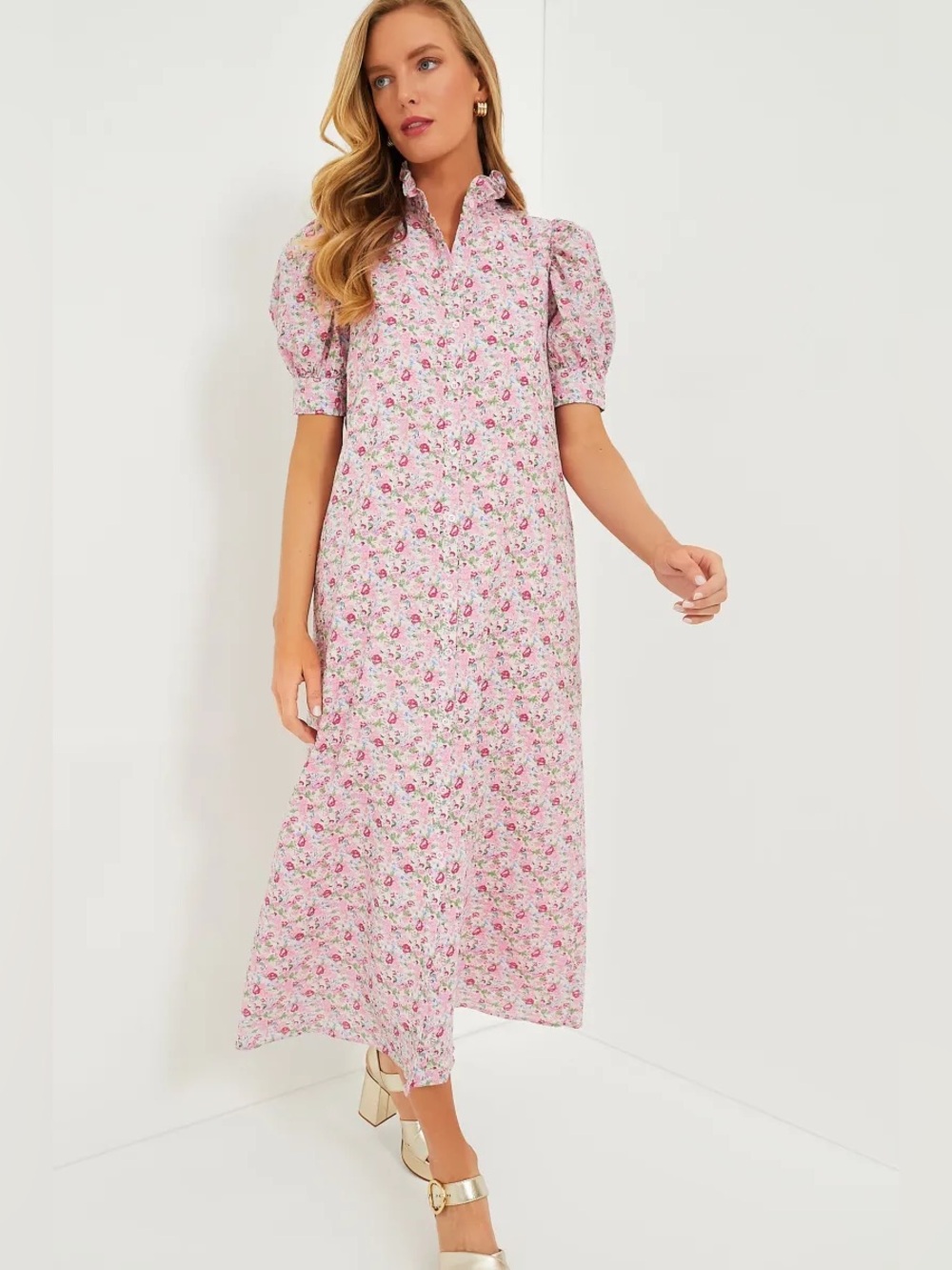 Hyacinth House Pink Multi Ruffle Collar Louisa Maxi Dress – Size Medium - Picture 2 of 11